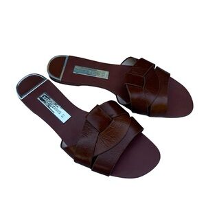Zara Brown Leather Slide Sandals